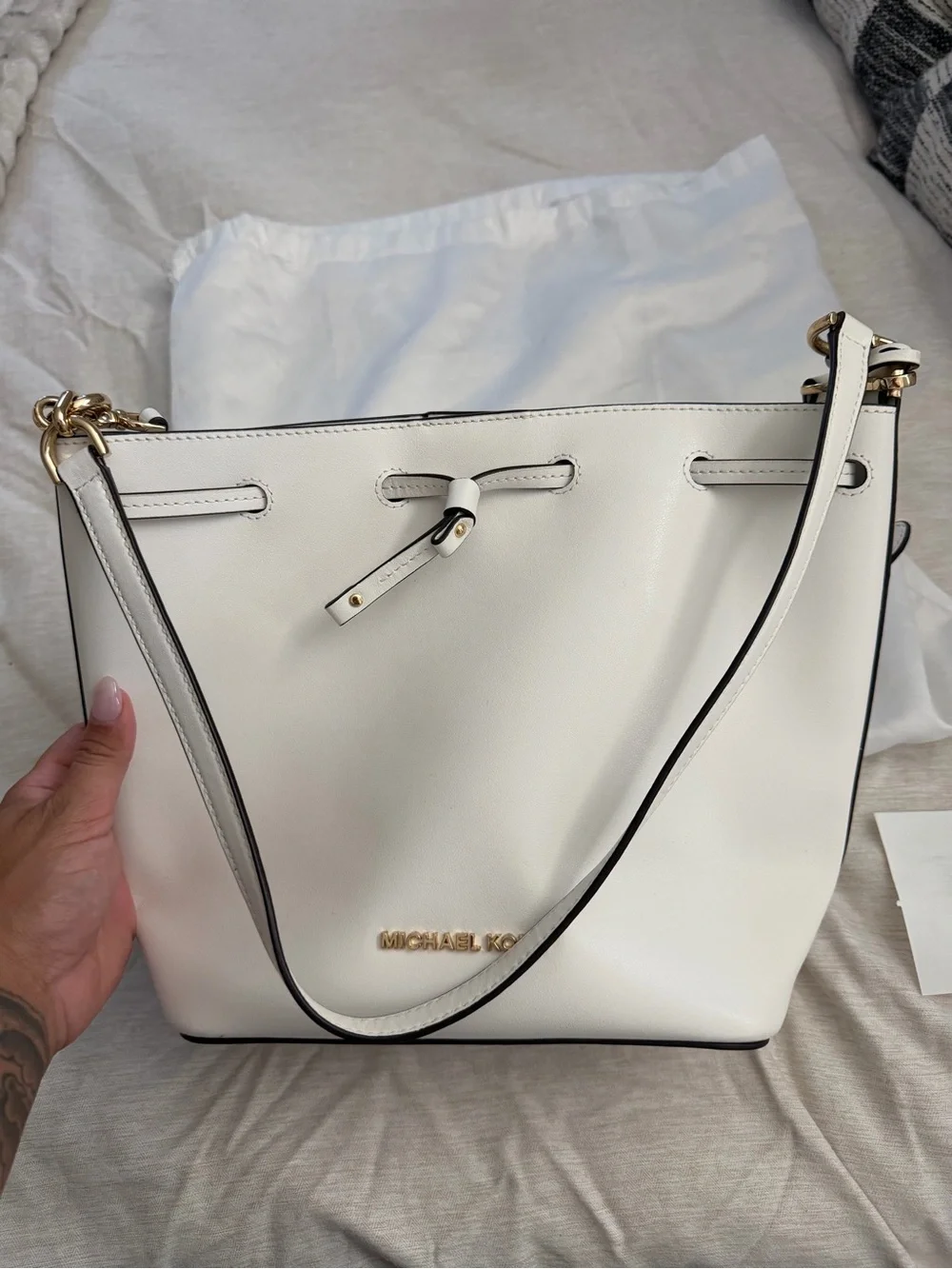 Michael Kors Cream Leather Shoulder Tote with Gold Hardware